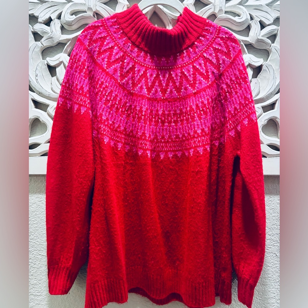 Red and Pink Women's Fair Isle Sweater